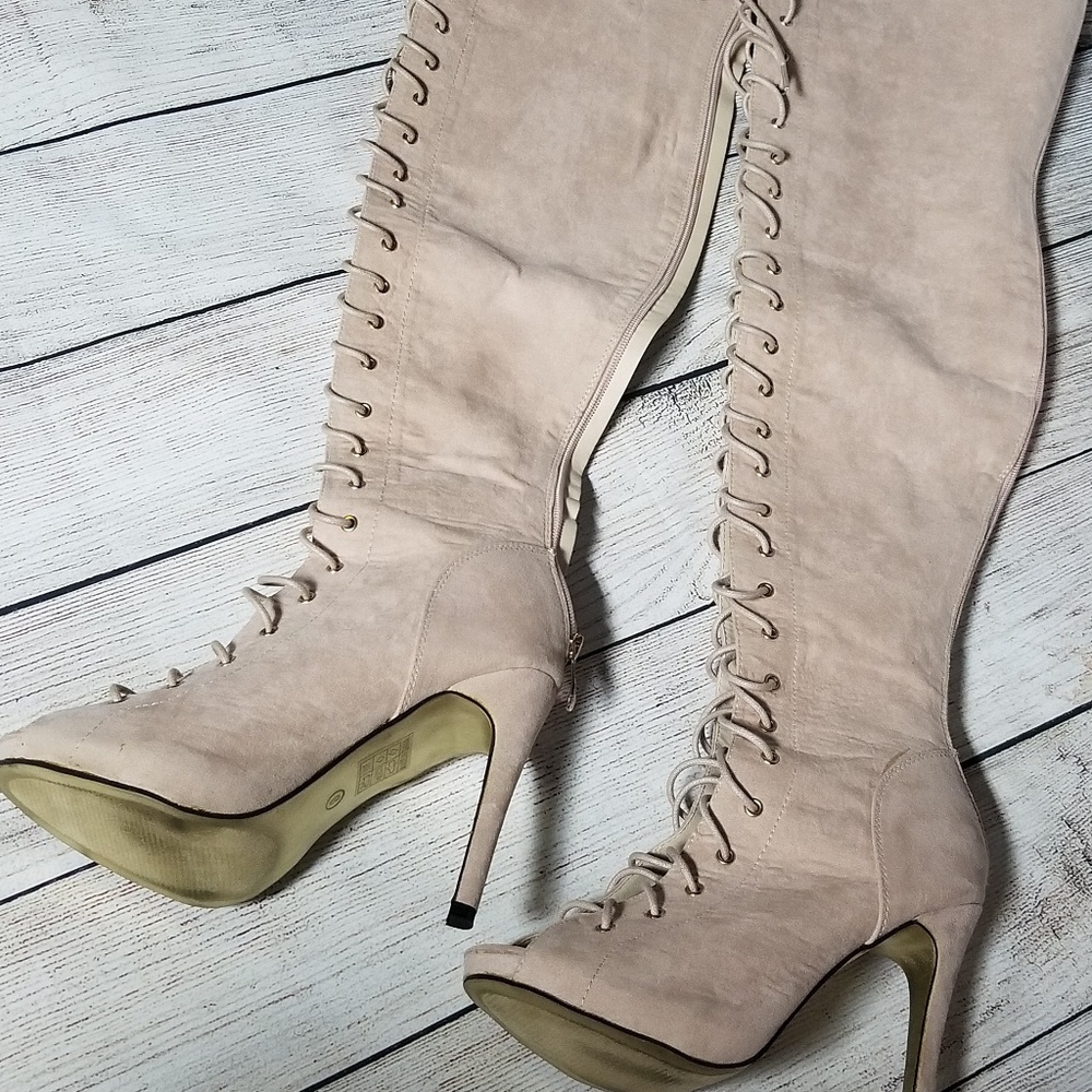 Thigh high beige boots